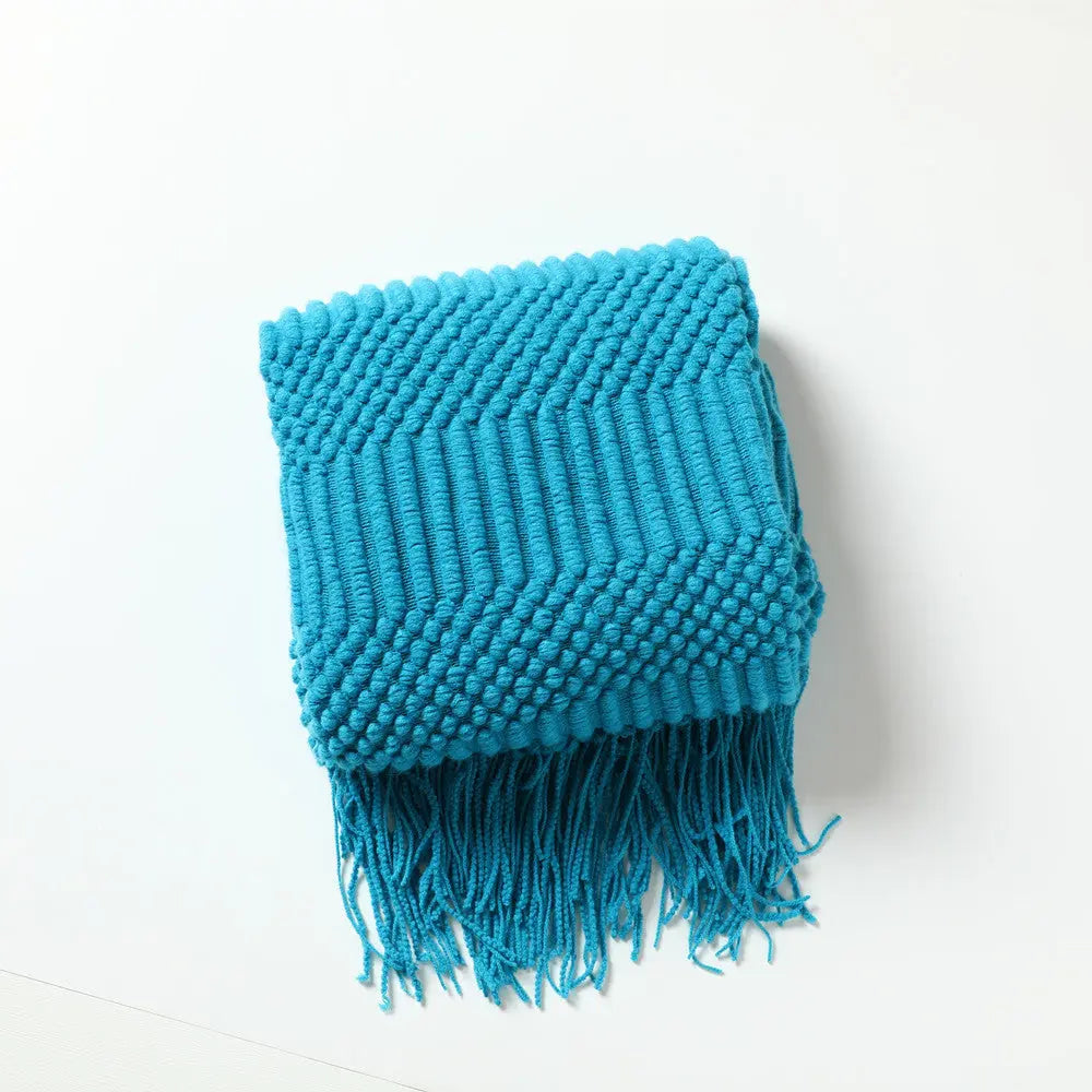 Plaid Canapé Moderne KIVARA Peacock Blue-130X230CM Including Tassels
