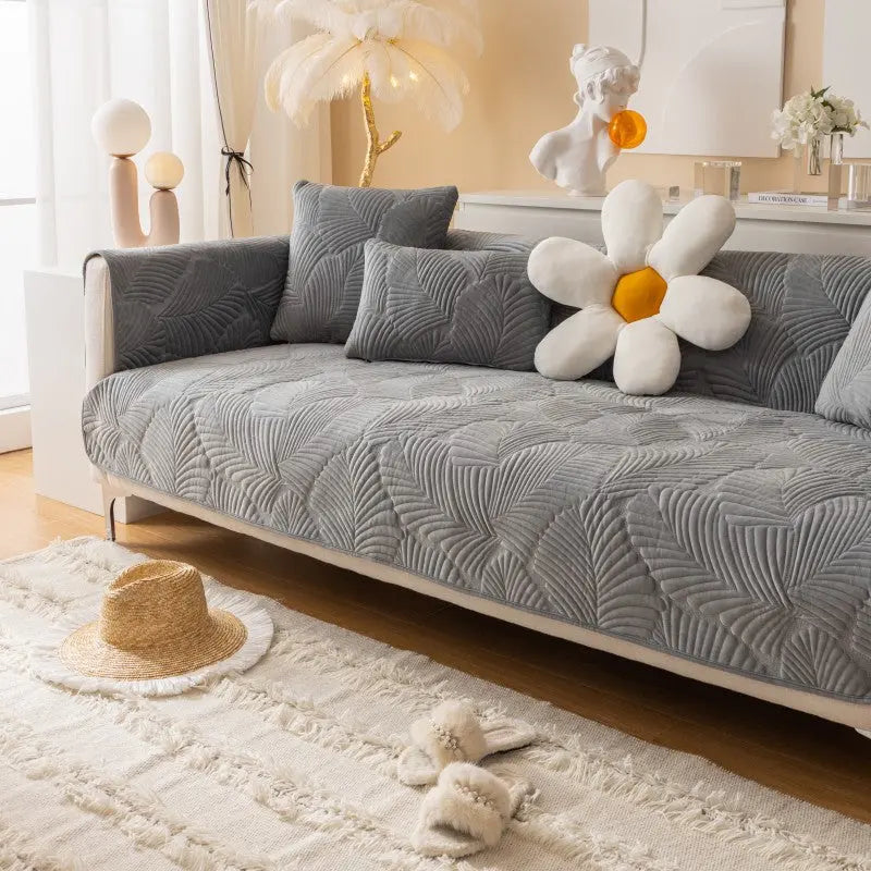 Plaid Canapé Moderne Luxe NORDA Gray In Leaves-70X210cm