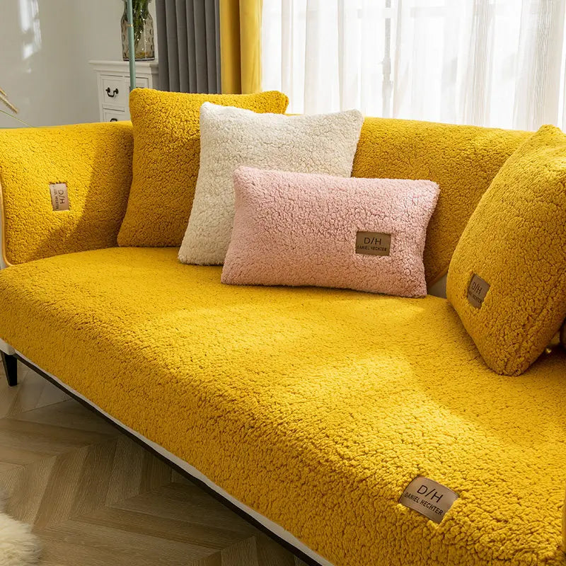 Plaid Canapé Velours Anti-Glisse LYSSA Yellow-90x240cm