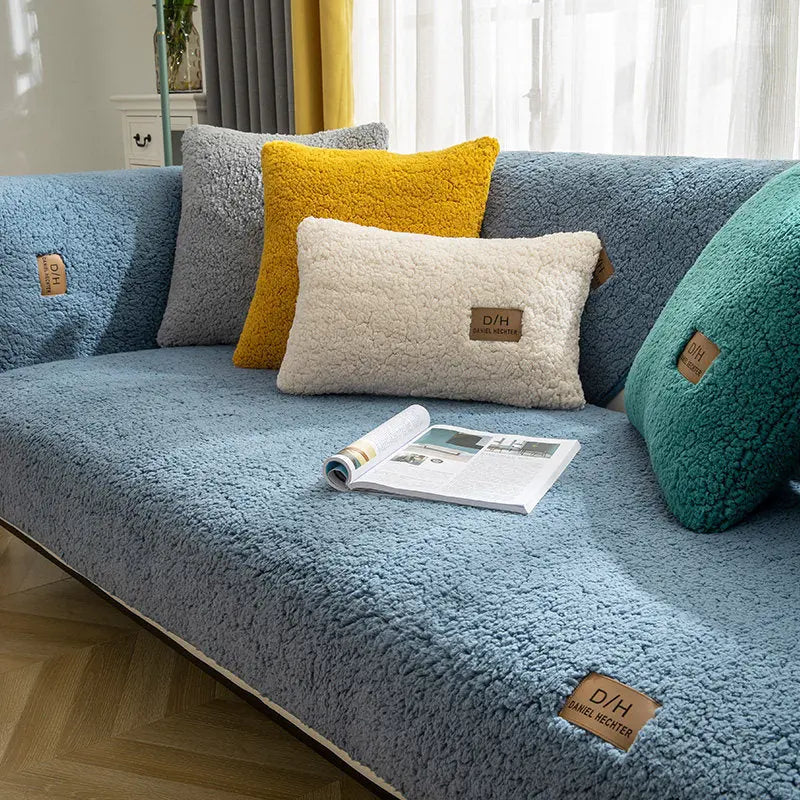 Plaid Canapé Velours Anti-Glisse LYSSA Blue-110x110cm