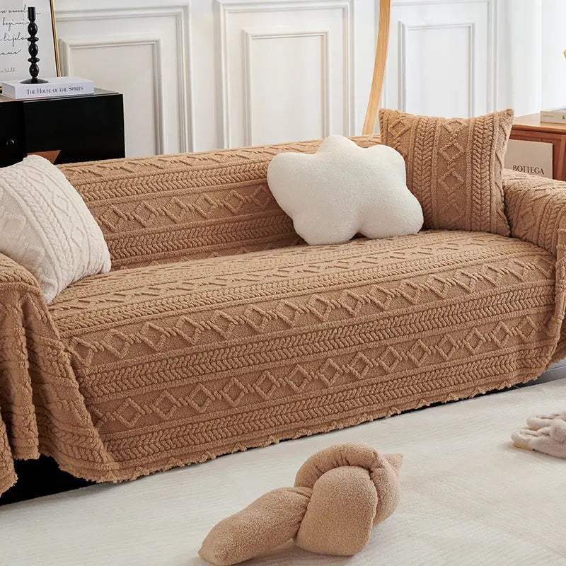 Plaid Canapé Velours ChaleurScratch Warm Fleece Cream Coffee-180x180CM