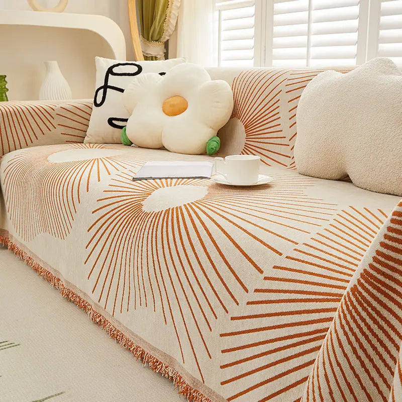 Plaid Canapé Anti-Griffure CHENYE MY2 Nordic Lines Orange-180X180cm