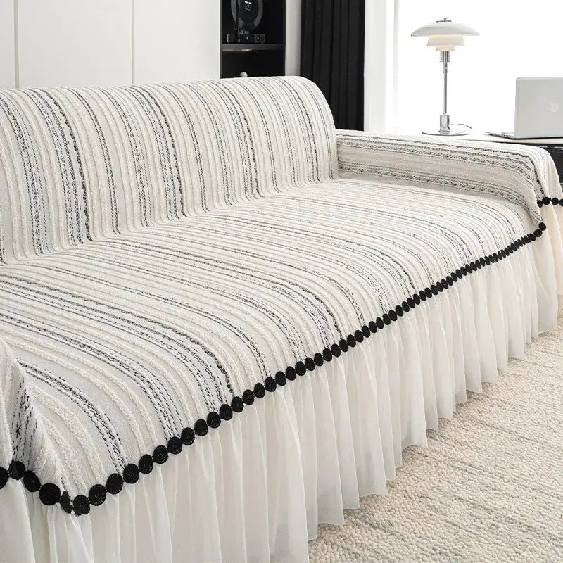 Plaid Canapé Chenille Élégant **TWICORA** Black And White-180X380cm