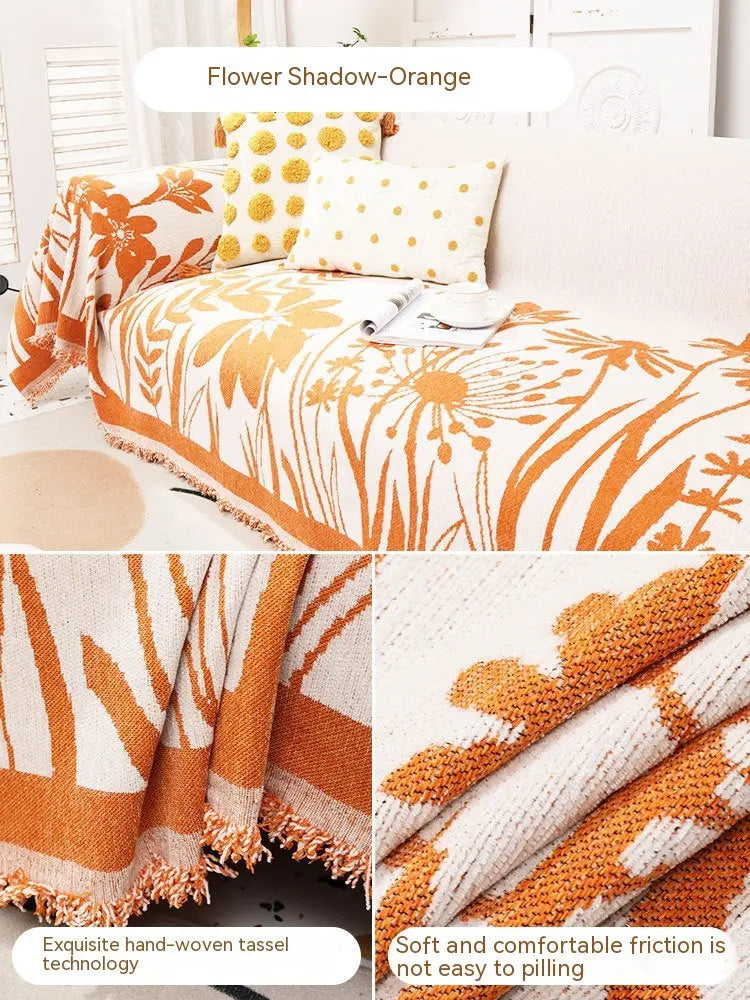 Plaid Canapé Chenille Floral **CHENOVA** Orange-180X320cm