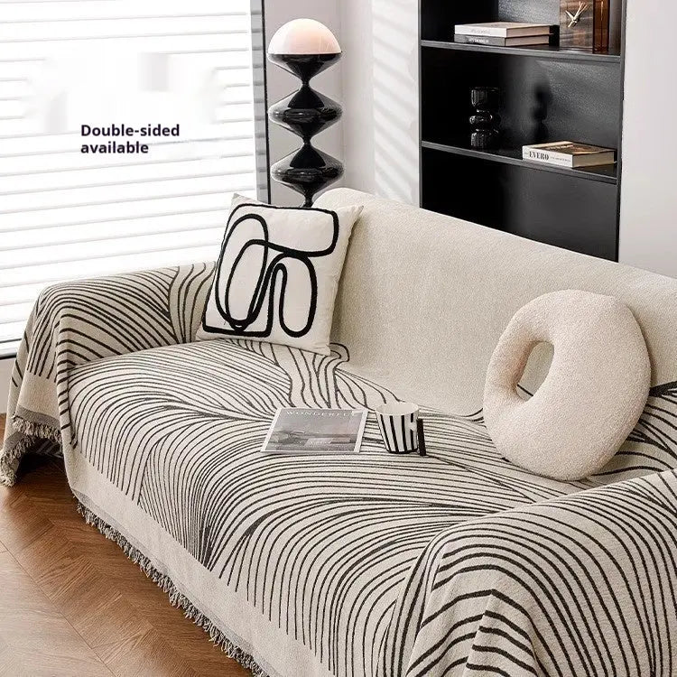 Plaid Canapé Chenille Moderne SIMOLI Line Art Gray-180X420cm