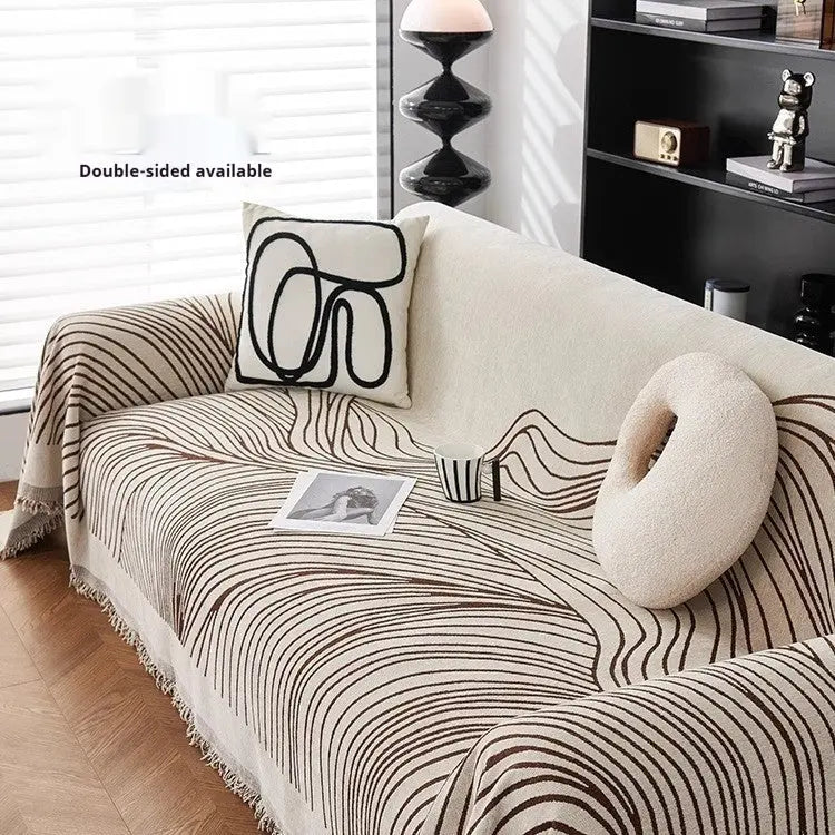 Plaid Canapé Chenille Moderne ZELTO Line Art Brown-180X180cm