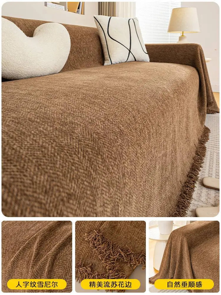 Plaid Canapé Chenille PROTECTOR Dark brown coffee-180x230cm