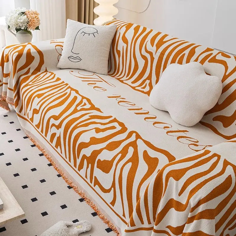 Plaid Canapé Chenille Strié CARINO YB Pelode Orange-180X400cm