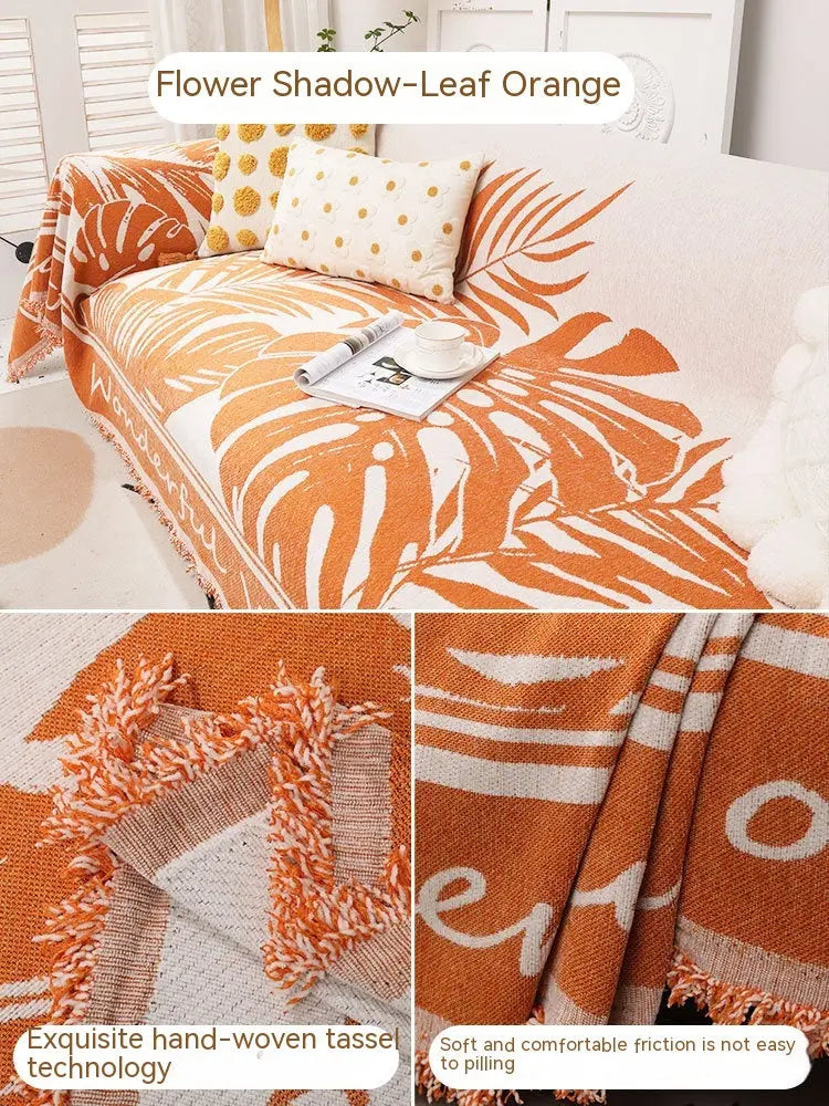 Plaid Canapé Floral Chenille BLOSSOM Leaf Orange-180x280cm