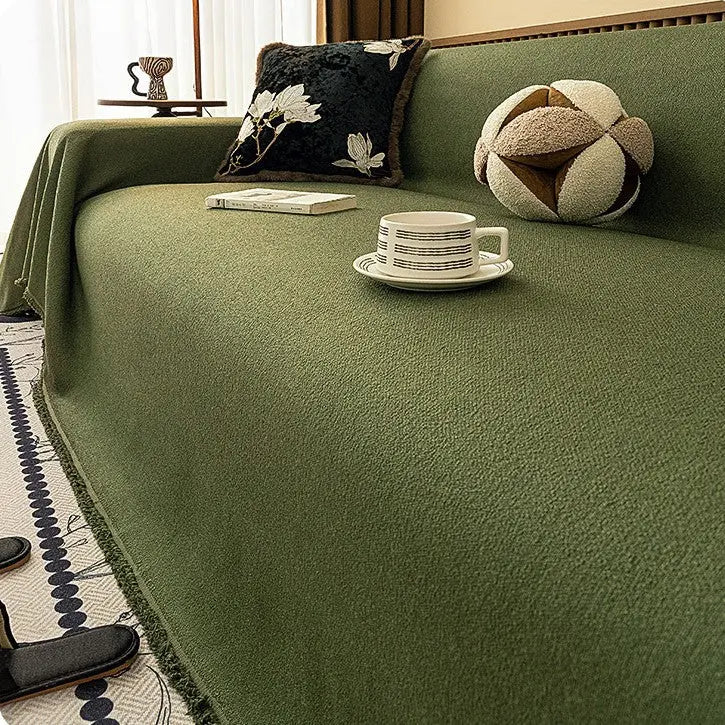 Plaid Canapé Imperméable Chenille ANTELI Teddy Plush Olive Green-180x480cm