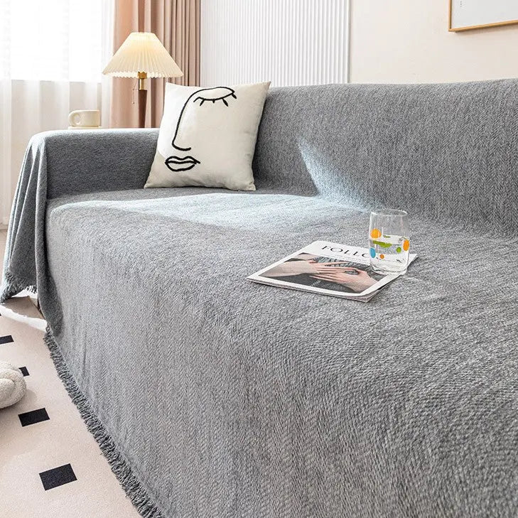 Plaid Canapé Imperméable Chenille ANTELI Herringbone Gray-180x130cm