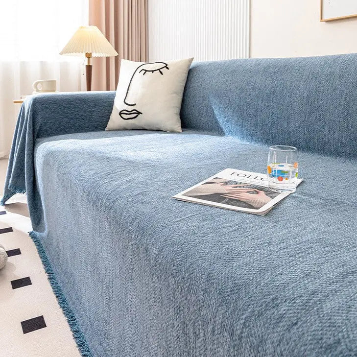 Plaid Canapé Imperméable Chenille ANTELI Herringbone Blue-180x340cm