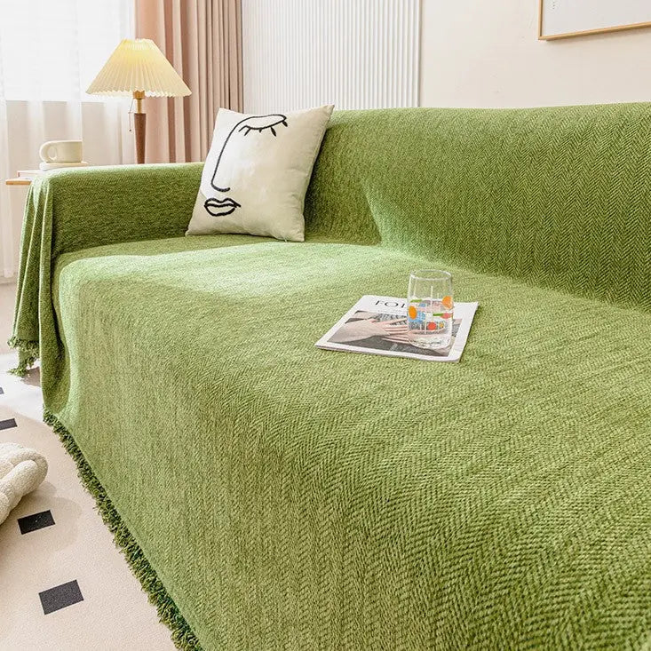 Plaid Canapé Imperméable Chenille ANTELI Herringbone Green-180x180cm