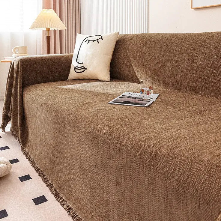 Plaid Canapé Imperméable Chenille ANTELI Herringbone Brown-180x260cm