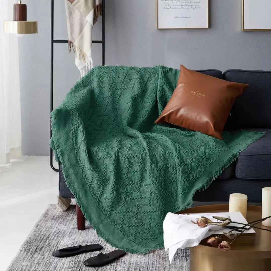 Plaid Canapé Moderne Polyester **CHENLEA** Dark green grid-130x180cm 