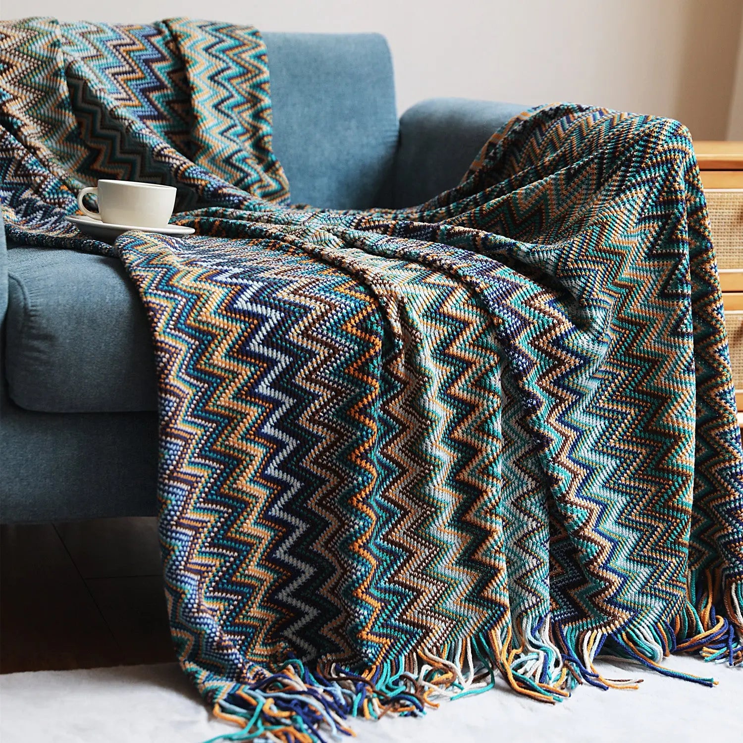 Plaid Canapé Nordique **BLOOMIA** Blue-180X260CM