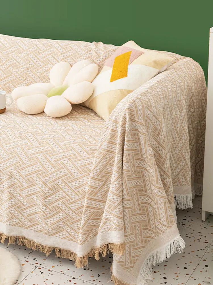 Plaid Canapé Polyester Moderne NORDO Khaki White Plaid-180x180cm 