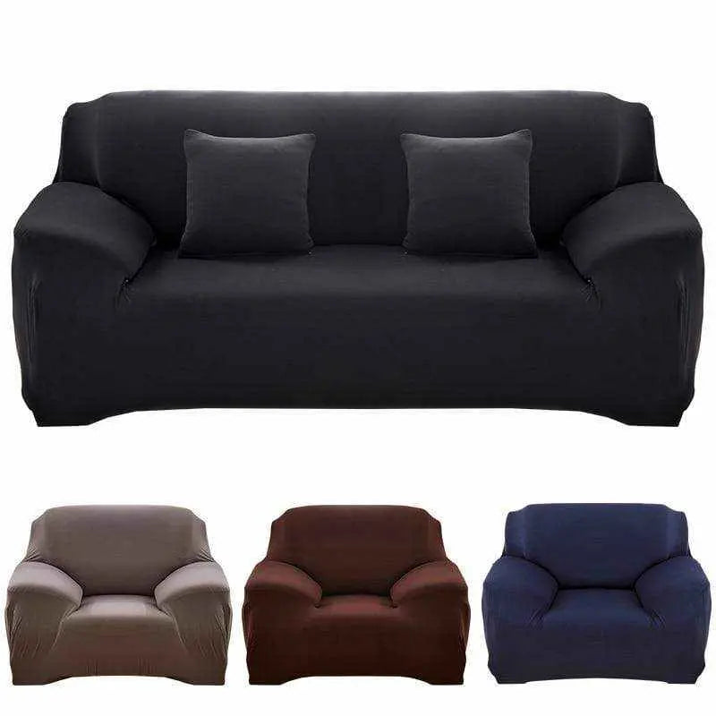 Housse de canapé extensible microfibre SLIM - vue de face, tissu fin élastique couleur unie