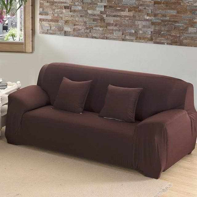 Housse canapé extensible SLIM coloris taupe - vue de face 2 places, salon cosy